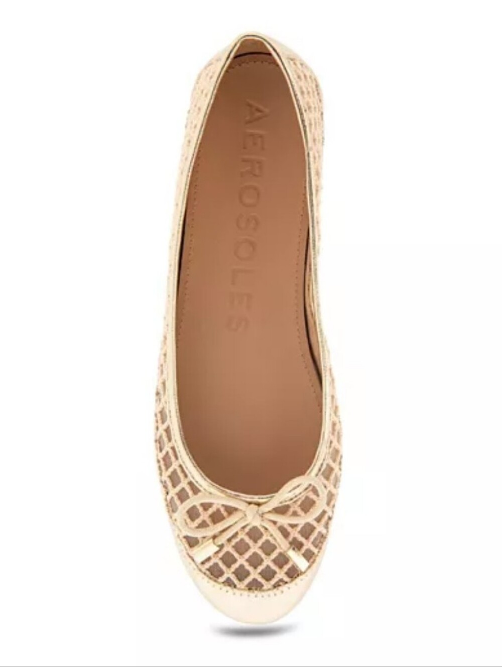 AEROSOLES Gold and Cream Ballet Flats with Bow Super Soft And Comfortable 6.5